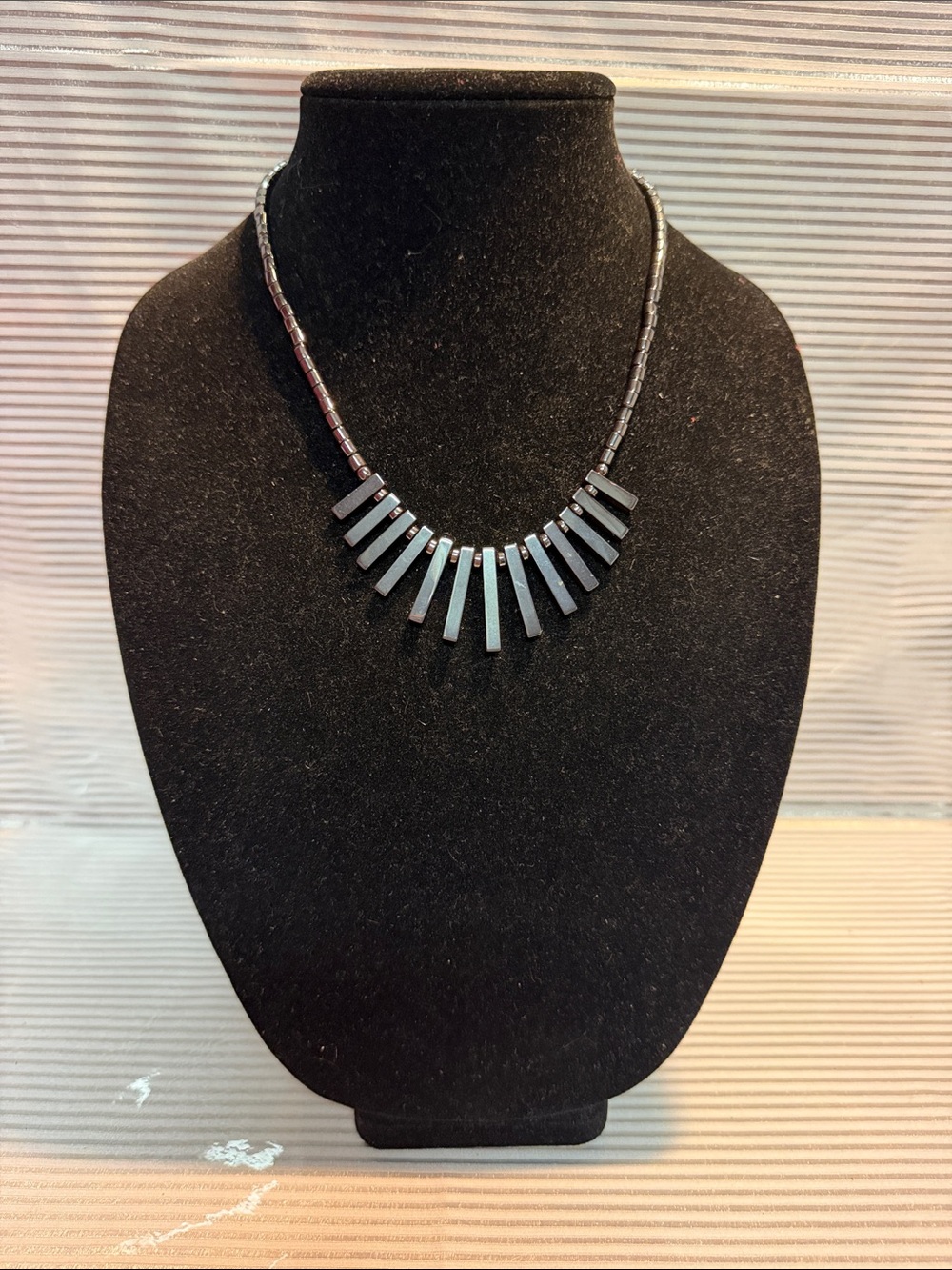 Source Unknown Black Hematite Bar Fringe Necklace